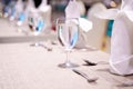 Elegance of glasses on table set up for dinning room Royalty Free Stock Photo