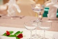 Elegance of glasses on table set up for dinning room Royalty Free Stock Photo