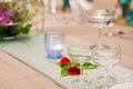 Elegance of glasses on table set up for dinning room Royalty Free Stock Photo