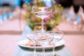 Elegance of glasses on table set up for dinning room Royalty Free Stock Photo