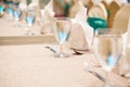 Elegance of glasses on table set up for dinning room Royalty Free Stock Photo