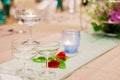 Elegance of glasses on table set up for dinning room Royalty Free Stock Photo