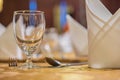 Elegance of glasses on table set up for dinning room Royalty Free Stock Photo