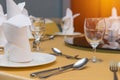 Elegance of glasses on table set up for dinning room Royalty Free Stock Photo