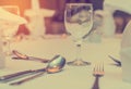 Elegance of glasses on table set up for dinning room Royalty Free Stock Photo