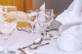 Elegance of glasses on table set up for dinning room Royalty Free Stock Photo