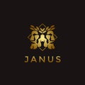 Elegance gold Janus God logo wearing leaf crown vector icon