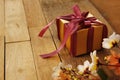 Elegance Golden Gift Box for Jubilee Occasion Background Royalty Free Stock Photo