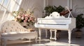 Elegance in Harmony, Grand Piano Resonates in Luxurious Classic White Interior Royalty Free Stock Photo