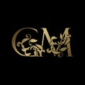 Elegance Luxury deco letter G and M, GM golden logo vector design, alphabet font initial in art decorative style