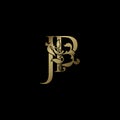 Elegance Luxury deco letter J and P, JP golden logo vector design, alphabet font initial in art decorative style