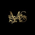 Elegance Luxury deco letter M and S, MS golden logo vector design, alphabet font initial in art decorative style