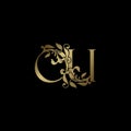 Elegance Luxury deco letter O and U, OU golden logo vector design, alphabet font initial in art decorative style