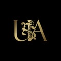 Elegance Luxury deco letter U and A, UA golden logo vector design, alphabet font initial in art decorative style