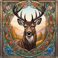 Art Nouveau Deer Vitral Window Royalty Free Stock Photo