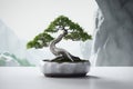 Elegance in Miniature Bonsai Tree Thriving in a Beautiful Marble Vase. created with Generative AI Royalty Free Stock Photo