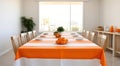 Elegance in Orange, Long Dining Room Table Set with White Chairs Royalty Free Stock Photo
