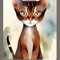 Elegance Personified - A Sleek Abyssinian Cat in Watercolor