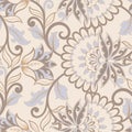 Elegance seamless pattern with ethnic flowers and leaf, vector floral illustration in vintage style Royalty Free Stock Photo