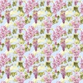 Elegance seamless pattern in vintage style with black Currant flowers. Royalty Free Stock Photo