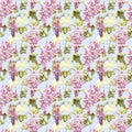 Elegance seamless pattern in vintage style with black Currant flowers. Royalty Free Stock Photo