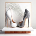 Elegance in Shades Gray and White Womens Shoes on White Royalty Free Stock Photo