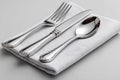 Elegance and sophistication for dining experiences. Set for everyday dining, Fork, knife and spoon on a white background. Dining Royalty Free Stock Photo