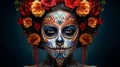 Elegance in Sugar Skull Makeup and Floral Adornments