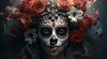 Elegance in Sugar Skull Makeup and Floral Adornments