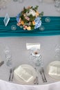 Elegance table set up for wedding in the restaurant Royalty Free Stock Photo