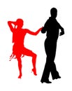 Elegance tango Latino dancers vector silhouette isolated on white background. Dancing couple. Partner dance salsa, woman and man.