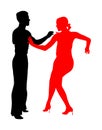 Elegance tango Latino dancers vector silhouette isolated on white background. Dancing couple. Partner dance salsa, woman and man. Royalty Free Stock Photo