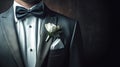 Elegance Unveiled Groom in Tuxedo and Bow Tie, Captivating the Essence of Style. created with Generative AI