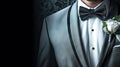 Elegance Unveiled Groom in Tuxedo and Bow Tie, Captivating the Essence of Style. created with Generative AI