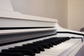 Elegance upright piano. Classic piano keyboard with black and white keys. Musical image Royalty Free Stock Photo