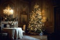 Elegance vintage interior decoration for Christmas with a Christmas tree. Created with Generative AI Royalty Free Stock Photo