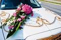 Elegance wedding limousine car with floral decoration Royalty Free Stock Photo