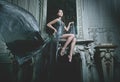 Elegance woman with flying dress in palace room Royalty Free Stock Photo