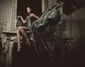 Elegance woman with flying dress in palace room Royalty Free Stock Photo