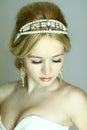 Elegance young woman Greek styled on gray background closeup Royalty Free Stock Photo