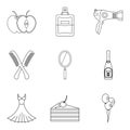 Elegancy lady icons set, outline style Royalty Free Stock Photo