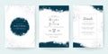 Elegant abstract Background. Wedding invitation card template set with blue watercolor and floral decoration. Flowers border for