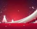 Elegant abstract christmas background with snowy trees and sparkling lights on red Royalty Free Stock Photo