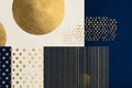 Elegant abstract geometric pattern with gold dots and navy cream grid Royalty Free Stock Photo