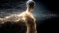 Elegant abstract: Human figure in motion with flowing light streams and glowing particles Royalty Free Stock Photo