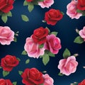 Elegant abstract seamless floral pattern with red and pink roses Royalty Free Stock Photo