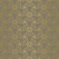 Elegant abstract seamless tangled doodle vector pattern. Gold line shapes on brown background.