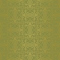 Elegant abstract seamless tangled doodle vector pattern. Gold line shapes on green background.