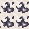 Elegant abstract vector pattern created of overlapped geometric hearts and flowers.