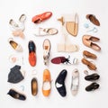 Elegant accessories collection. Variety of shoes over view. Generative AI